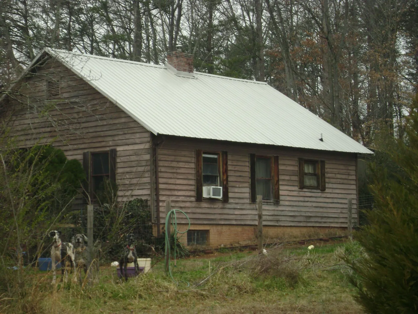 White metal roof on an old wood sided farmhouse, from a Metal Roof Installation job in Snover